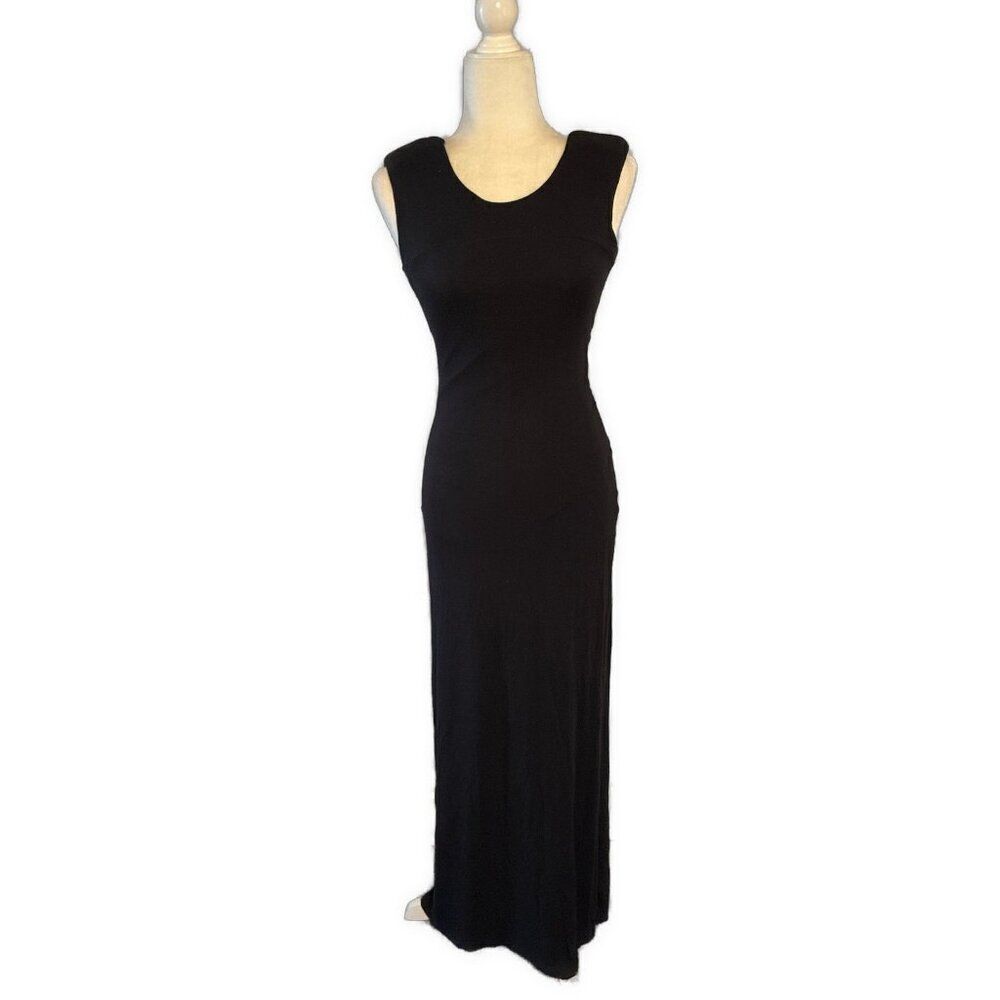 Bebe Crew Neck Solid Black Tank Maxi Dress Xs